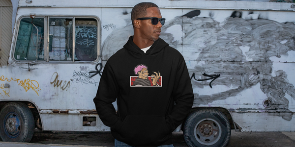 Eric styling his kaisen hoodie.