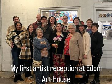 Group photo at an artist reception at Edom Art House.