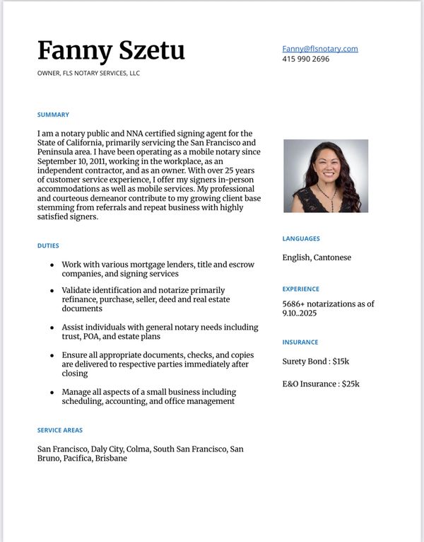 Fanny Szetu Notary Resume
