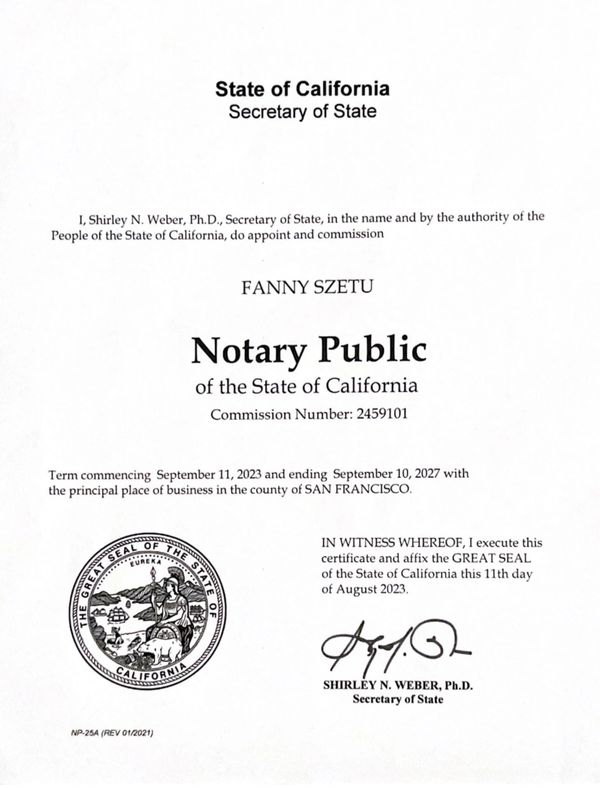 Fanny Szetu Notary Commission