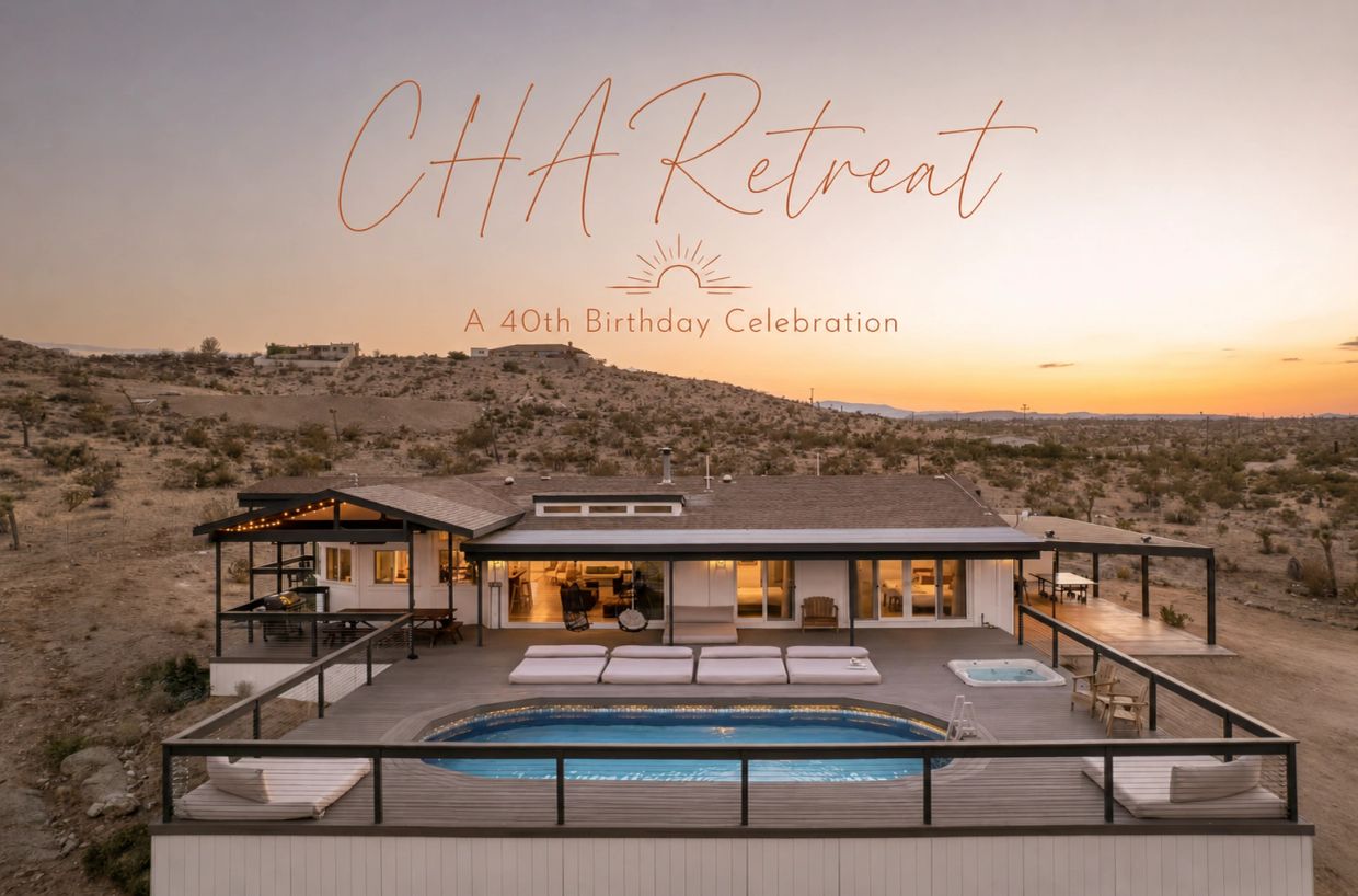 Desert retreat with pool and sunset, celebrating a 40th birthday.