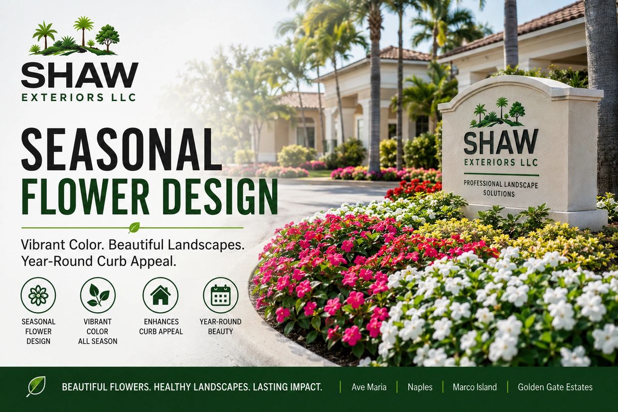 Seasonal flower design by Shaw Exteriors LLC with vibrant colors and year-round curb appeal.