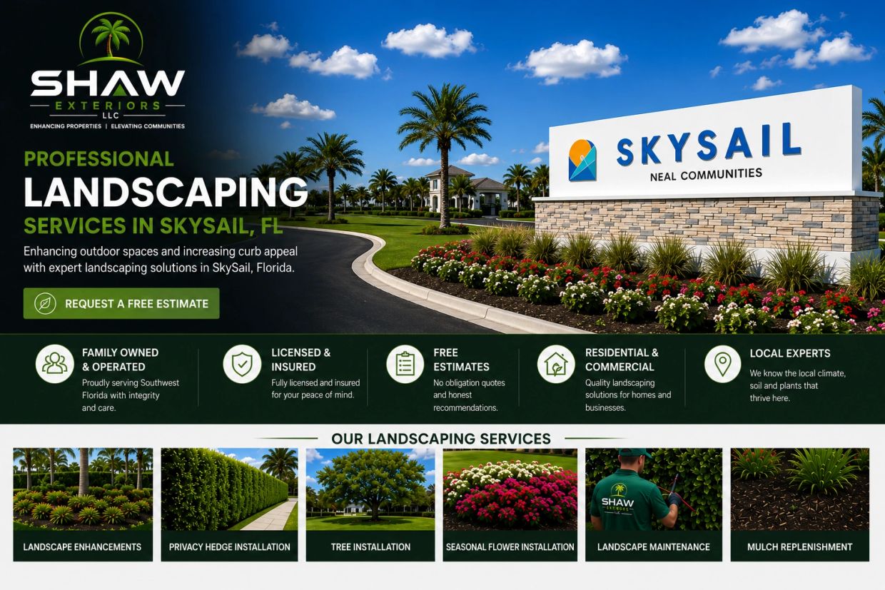 Professional landscaping services in SkySail, FL by Shaw Exteriors LLC.