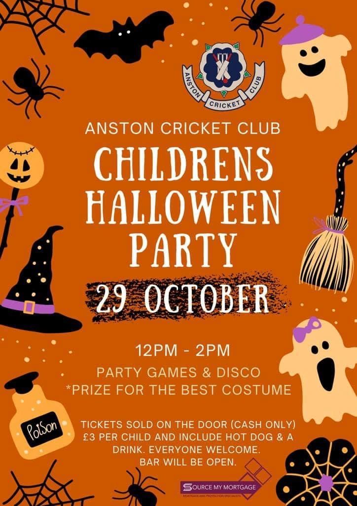 Children's Halloween party at Anston Cricket Club on October 29.