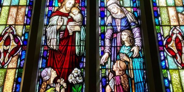 Stained glass from inside sanctuary.