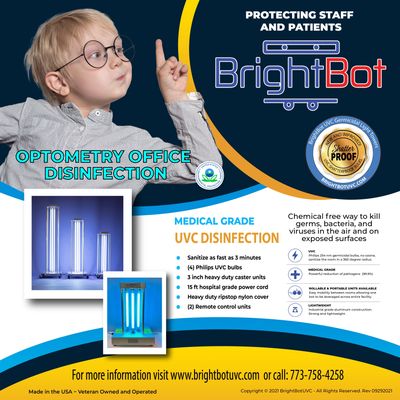 brightbot UVC germicidal tower for UV disinfection of optometry office