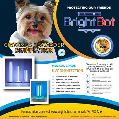brightbot UVC germicidal tower for UV disinfection of dog groomers and dog boarders