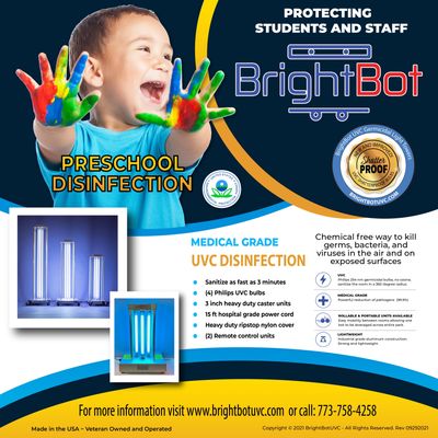 brightbot UVC germicidal tower for UV disinfection of preschool