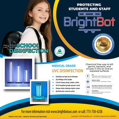 brightbot UVC germicidal tower for UV disinfection of schools