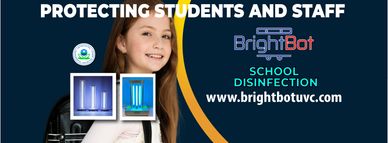 brightbot UVC germicidal tower for UV disinfection of school.