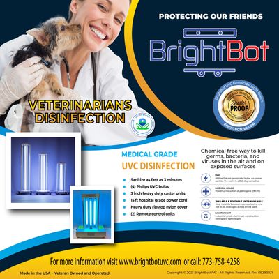 brightbot UVC germicidal tower for UV disinfection of veterinary clinic