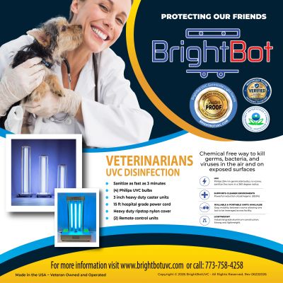 BrightBot UVC disinfection for veterinarians kills germs and viruses chemical-free.