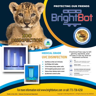brightbot UVC germicidal tower for UV disinfection of zoo.