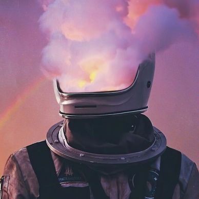 Astronaut with smoke coming out of helmet  