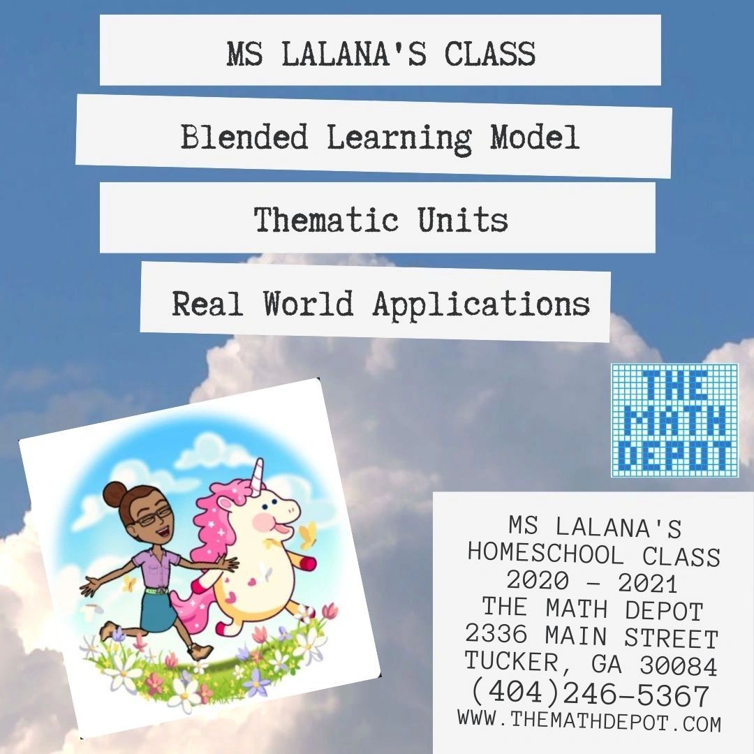 Ms. Lalana's homeschool class uses a blended learning model with thematic units and real-world applications.