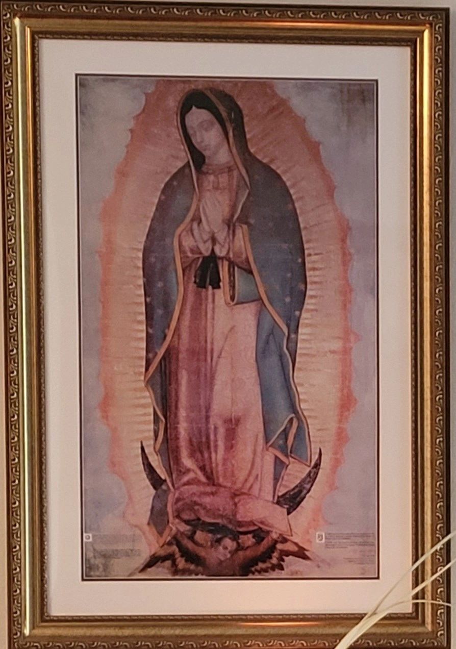 This is a 33' x 22' Digital Image of the Lady of Guadalupe on the Tilma hanging in the Basillica in 