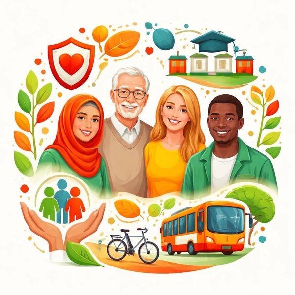 Diverse group promoting community, education, and sustainable transport.