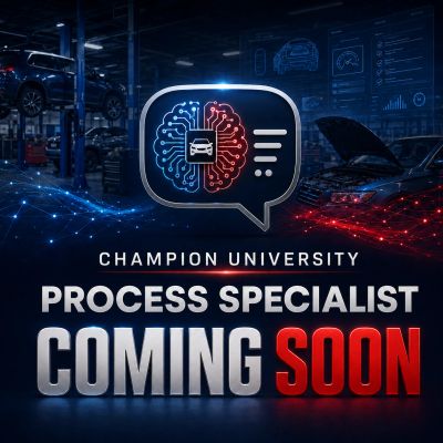 Announcement for Champion University's Process Specialist program coming soon.