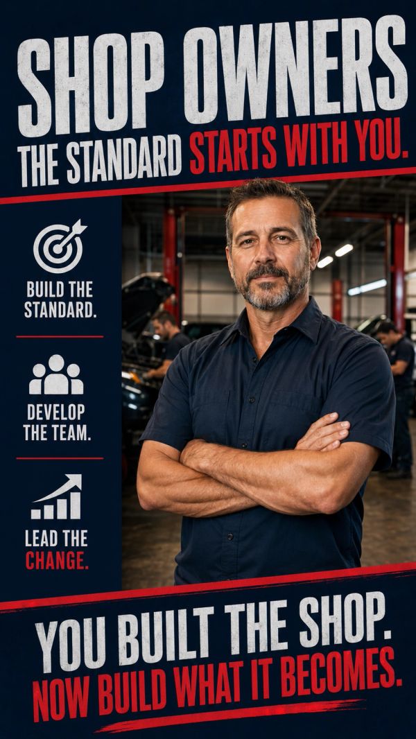 Motivational message for shop owners to uphold standards and lead change.