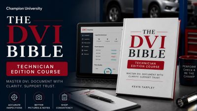 The DVI Bible Technician Edition Course book with laptop and clipboard.