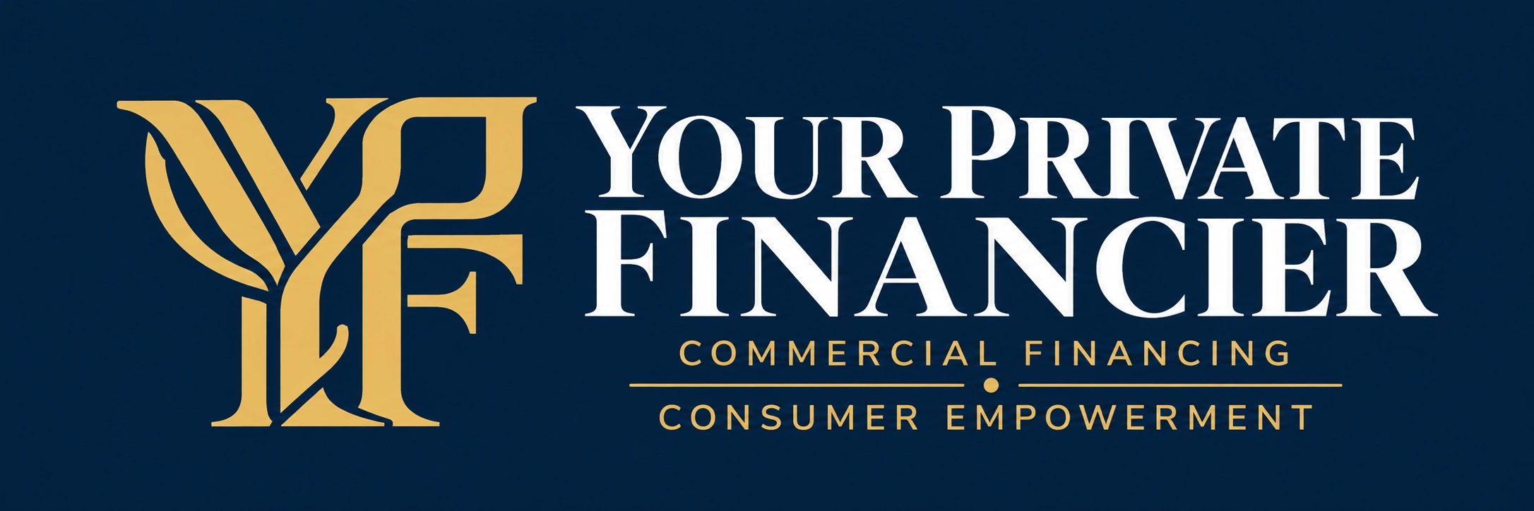 Your Private Financier — Commercial Financing and Consumer Empowerment. Gold YPF monogram on navy.