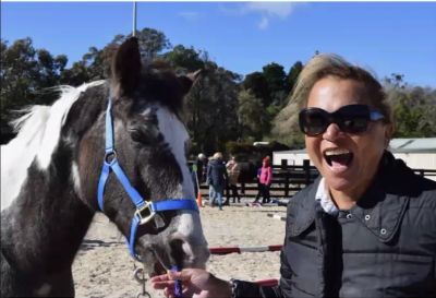 Excited Happy Lady and Horse