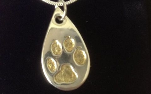 Personalised paw print teardrop shaped Silver necklace