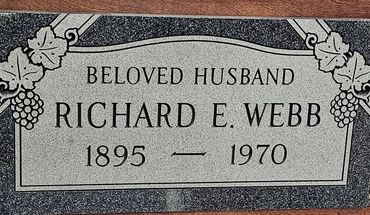 Gravestone of Richard E. Webb, 1895-1970, labeled beloved husband.