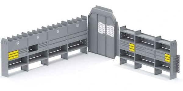 Holman Shelving Mercedes High Roof Extended 170" WB Partition 52Wx60Hx14D Shelves Electrical package