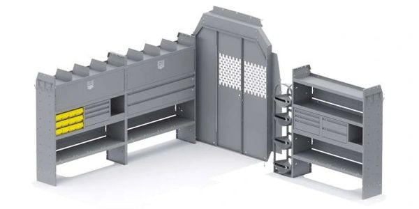 Holman Shelving Mercedes High Roof 144" WB Partition 52Wx60Hx14D Shelves HVAC Package Shelves