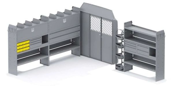 Holman Shelving Mercedes Standard low Roof 144" WB Partition 52Wx60Hx14D Shelves HVAC Package
