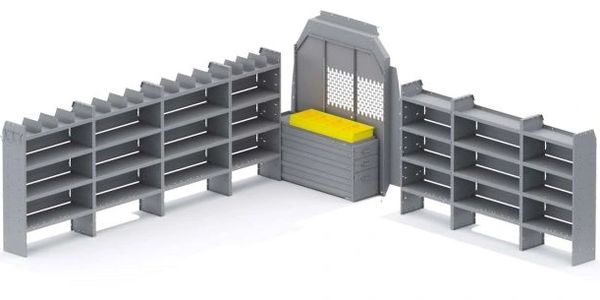 Holman Shelving Mercedes High Roof Extended 170" WB Partition 52Wx60Hx14D Shelves Heavy Duty Drawer