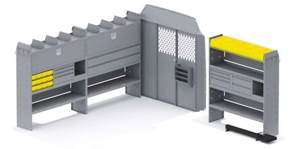 Holman Shelving Mercedes Standard low Roof 144" WB Partition 52Wx60Hx14D Shelves Plumbing Van