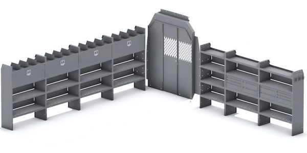 Holman Shelving Mercedes High Roof Extended 170" WB Partition 52Wx60Hx14D Shelves Quick Package Pro