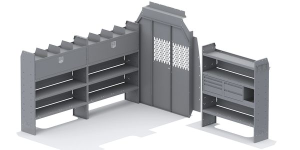 Holman Shelving Mercedes High Roof 144" WB Partition 52Wx60Hx14D Shelves Quick Package Pro Shelves