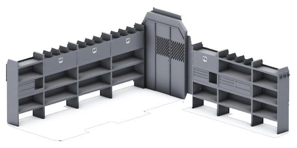 Holman Shelving Mercedes High Roof 170" WB Partition 52Wx60Hx14D Shelves Quick Package Pro Shelves