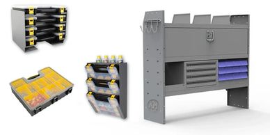 Holman Cabinets, drawers, bins, spray can holder, pull divider Hooks, Ford Transit Ram Promaster