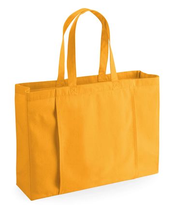 Bright yellow tote bag with handles.