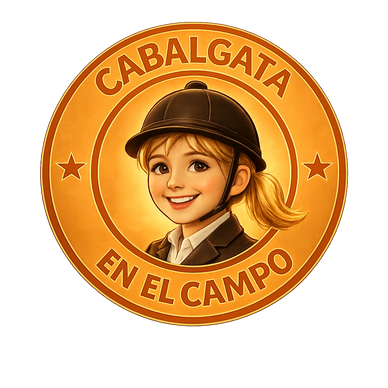 Illustration of a smiling girl in riding gear inside a gold badge.