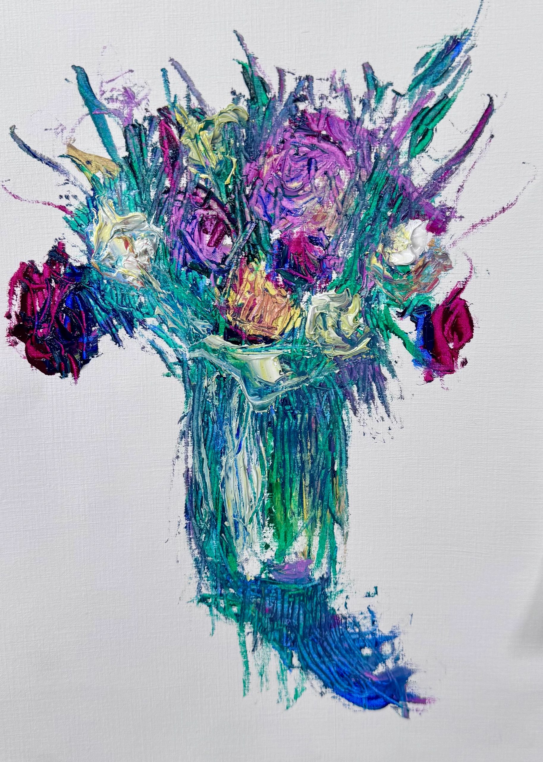 Electric Bouquet (Flowers in Glass Jar) | Oil on canvas | Graham Olver