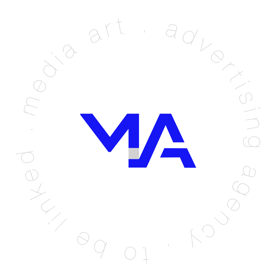 Logo of a company with 'MA' in blue and a circular text around it.