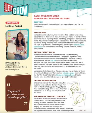 Let Grow Project Case Study, published on letgrow.org about Marisa Johnson, Let Grow Ambassador