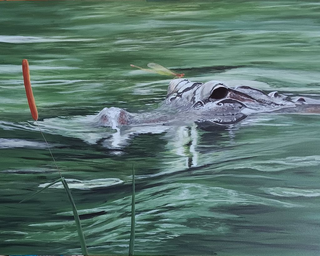 “The Hitchiker” 
36" x 48” X 2” Acrylic on Gallery Canvas
(Alligator Series #1 - ALI20231)