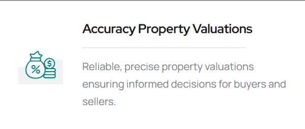 Icon and text about accurate property valuations for buyers and sellers.