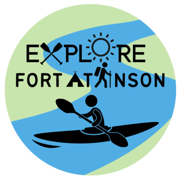 Logo for exploring Fort Atkinson with kayaking theme.