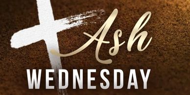 Ash Wednesday with a white cross on a brown background.