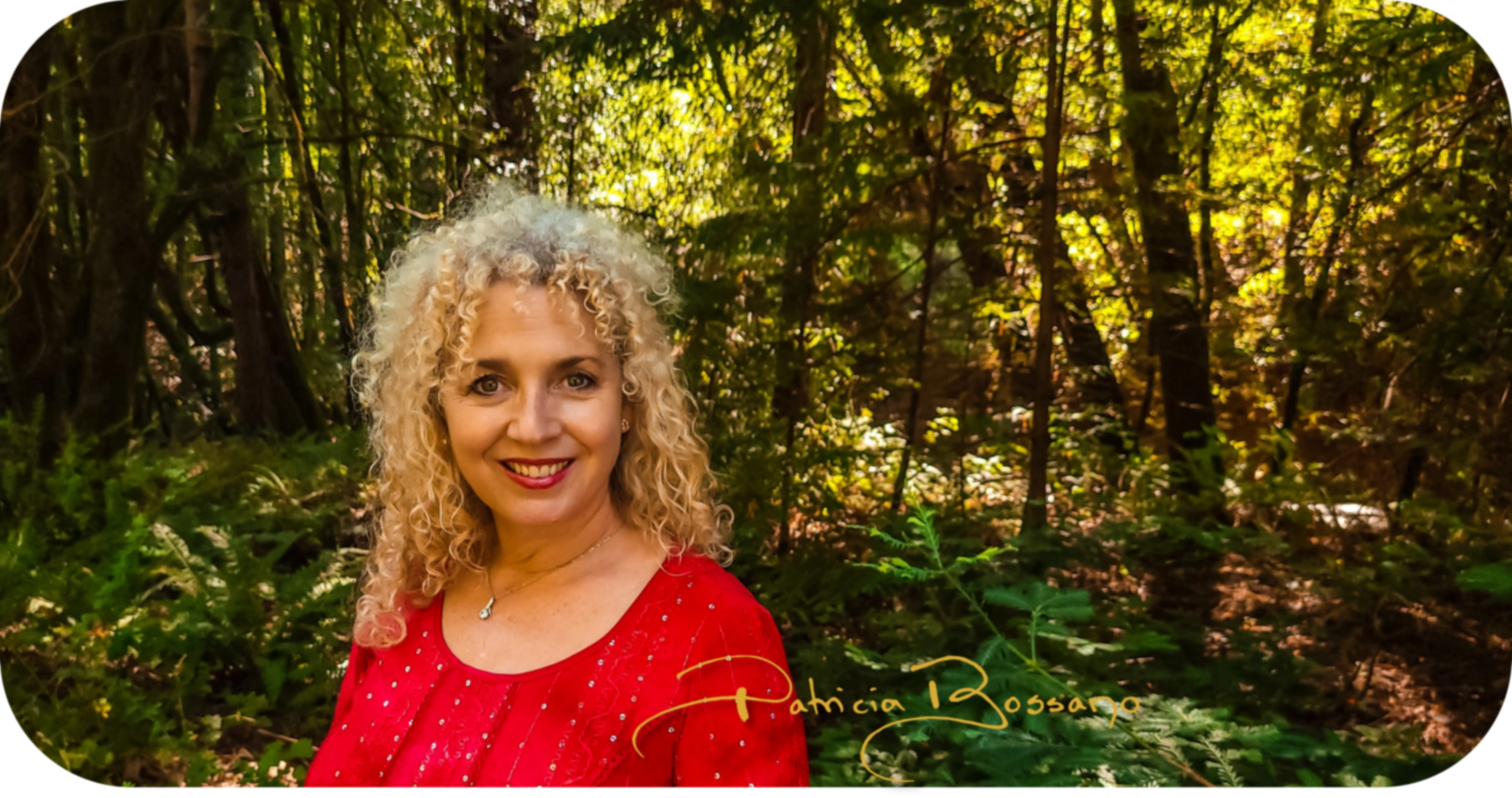 Patricia Bossano, author, forest background