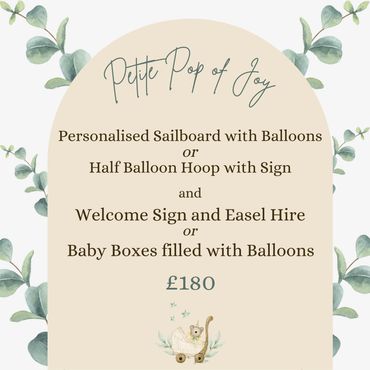 Pricing for personalised balloon and sign decor packages from Petite Pop of Joy.