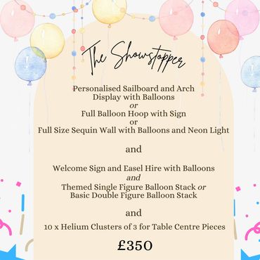 Balloon decoration package named The Showstopper for £350.
