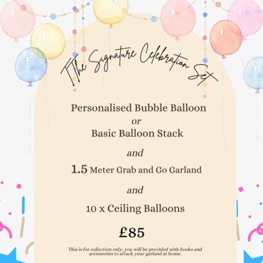 Balloon celebration set with garland and ceiling balloons for £85.
